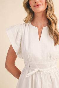 &Merci - Women's Flutter Sleeve Tie Waist Mini Dress