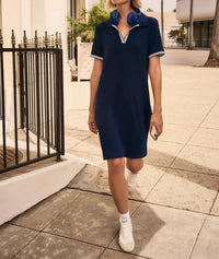 Joseph Ribkoff - Stripe Trim Trapeze Polo Dress