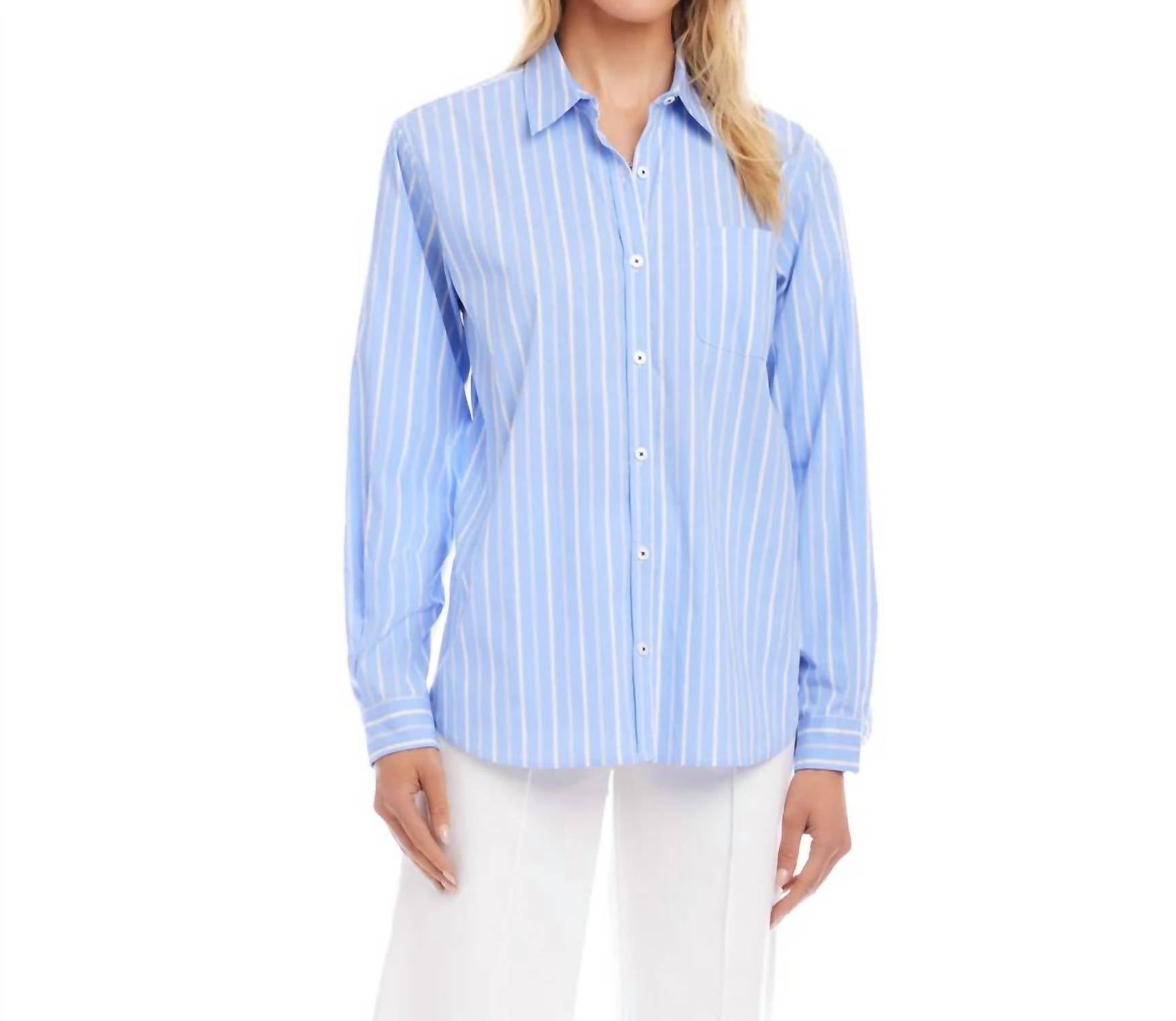 Karen Kane - Long Sleeve Stripe Button-Up Shirt