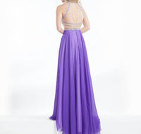 Rachel Allan - High Neck Sheer Beaded Chiffon Evening Gown