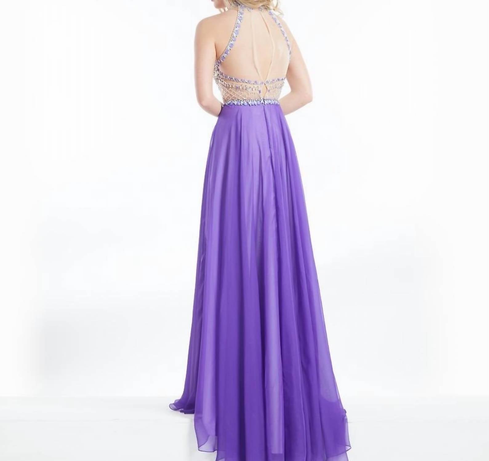 Rachel Allan - High Neck Sheer Beaded Chiffon Evening Gown
