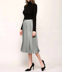 Made By Johnny - High Elastic Waist Pleated Mid A-Line Swing Skirt