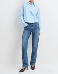 Favorite Daughter Jenni Long Sleeve Top in light blue stripe - women's shirt