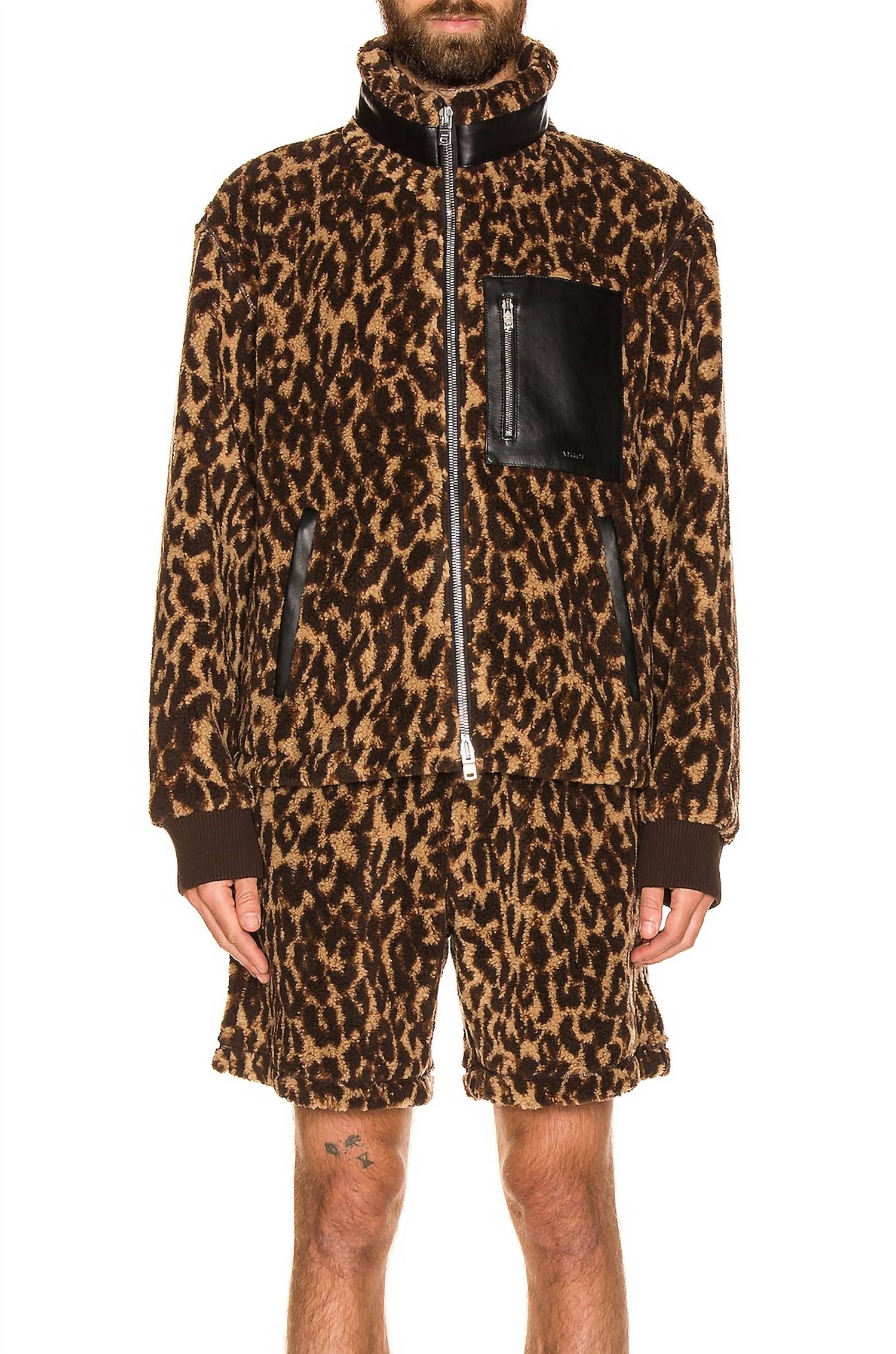 Amiri Printed Bandana Fleece Jacket in brown tan - men's jacket