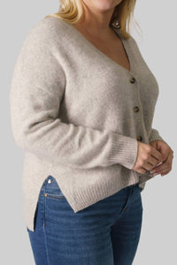 Estheme - Side Slit Grandpa Cardigan - Plus