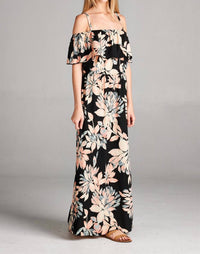 Hailey & Co - Ruffle Neckline Floral Maxi Dress