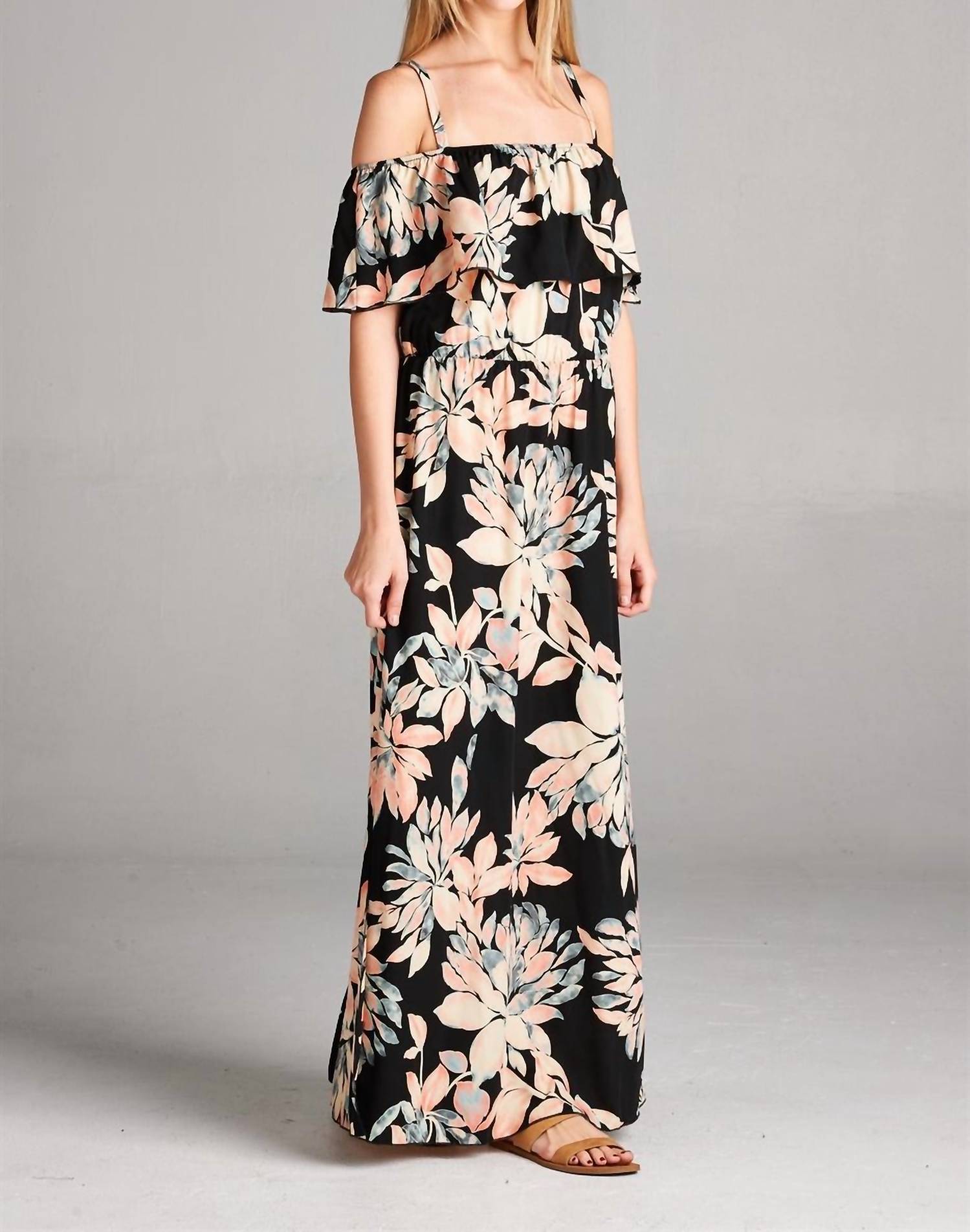 Hailey & Co - Ruffle Neckline Floral Maxi Dress