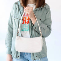 Riah Fashion - Croc-textured Faux Leather Convertible Bag