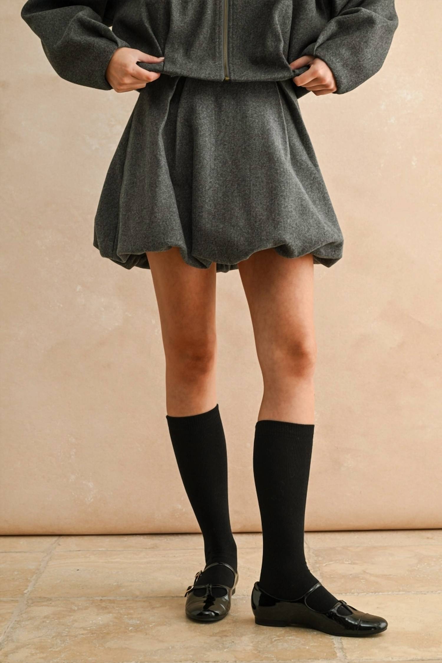 Miou Muse - Nina Pleated Detail Balloon Mini Skirt