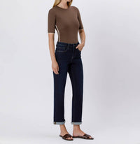 Flying Monkey - Lola High Rise Cuffed Cropped Straight Leg Jeans