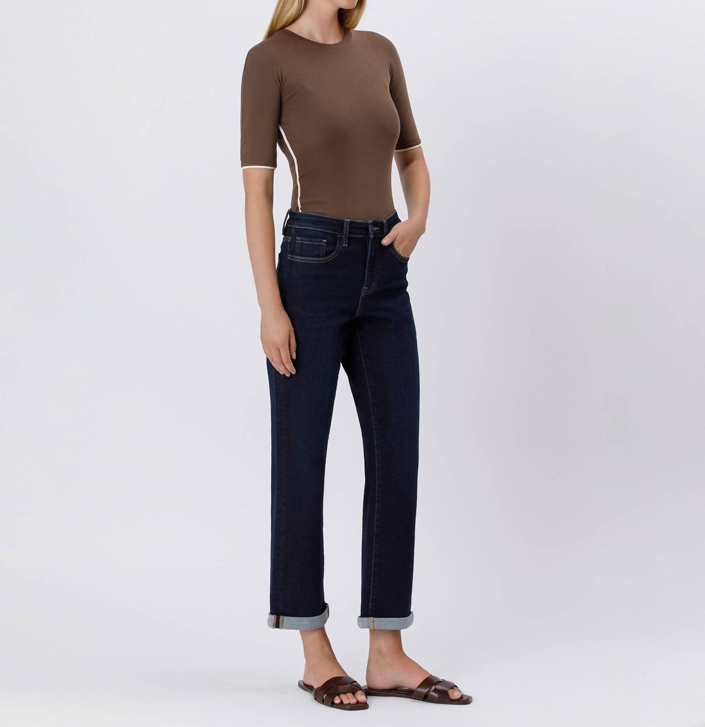 Flying Monkey - Lola High Rise Cuffed Cropped Straight Leg Jeans