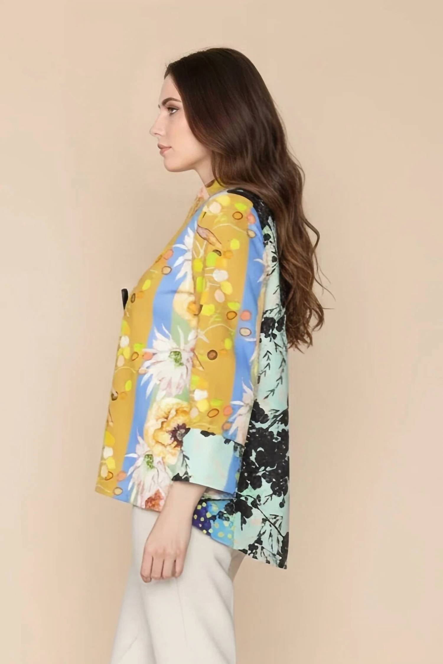 Ic Collection - Mixed Floral One-button Swing Jacket