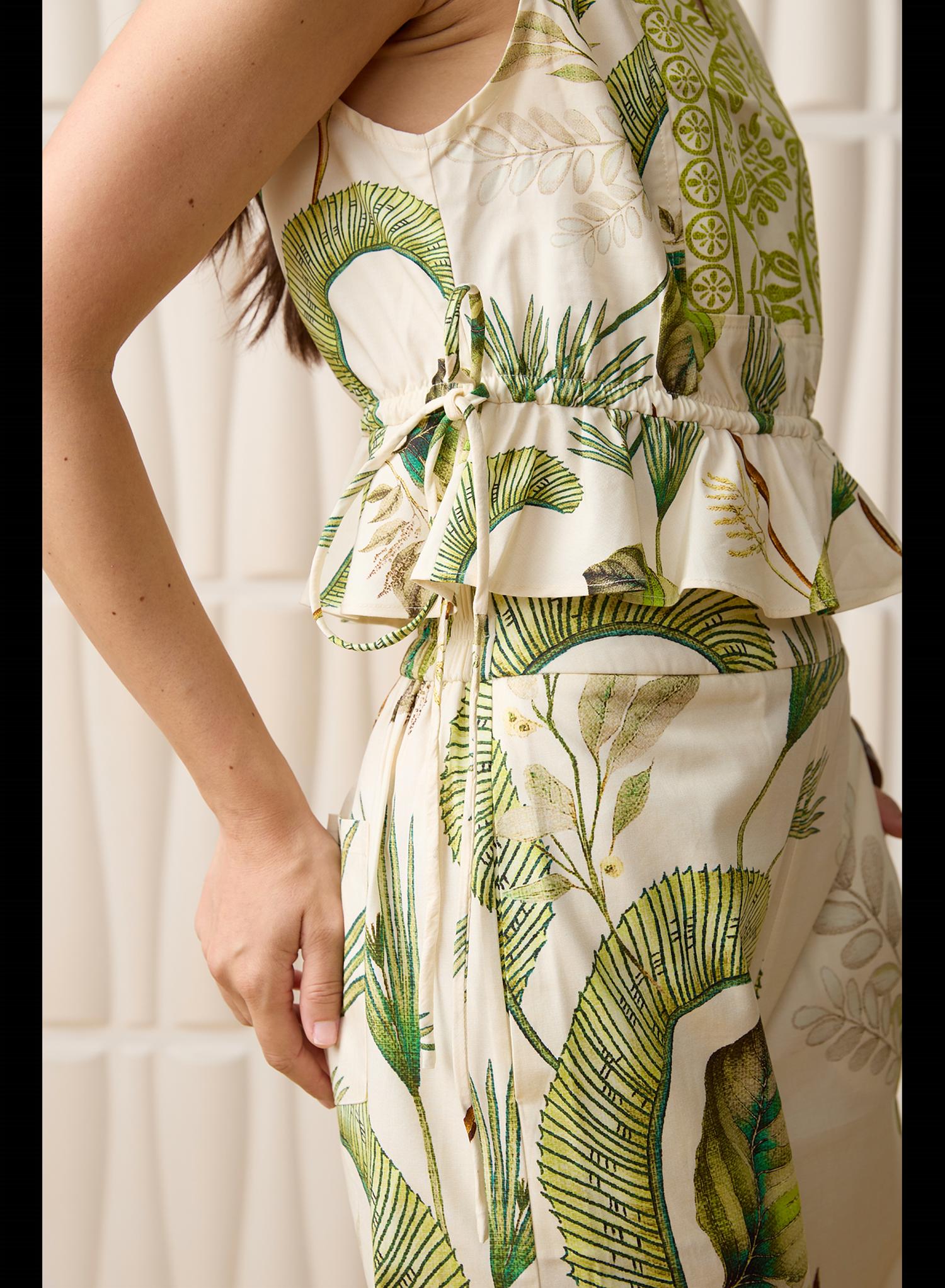 Aylaya Curaçao Peplum Top in palm forest - women's shirt - view 4