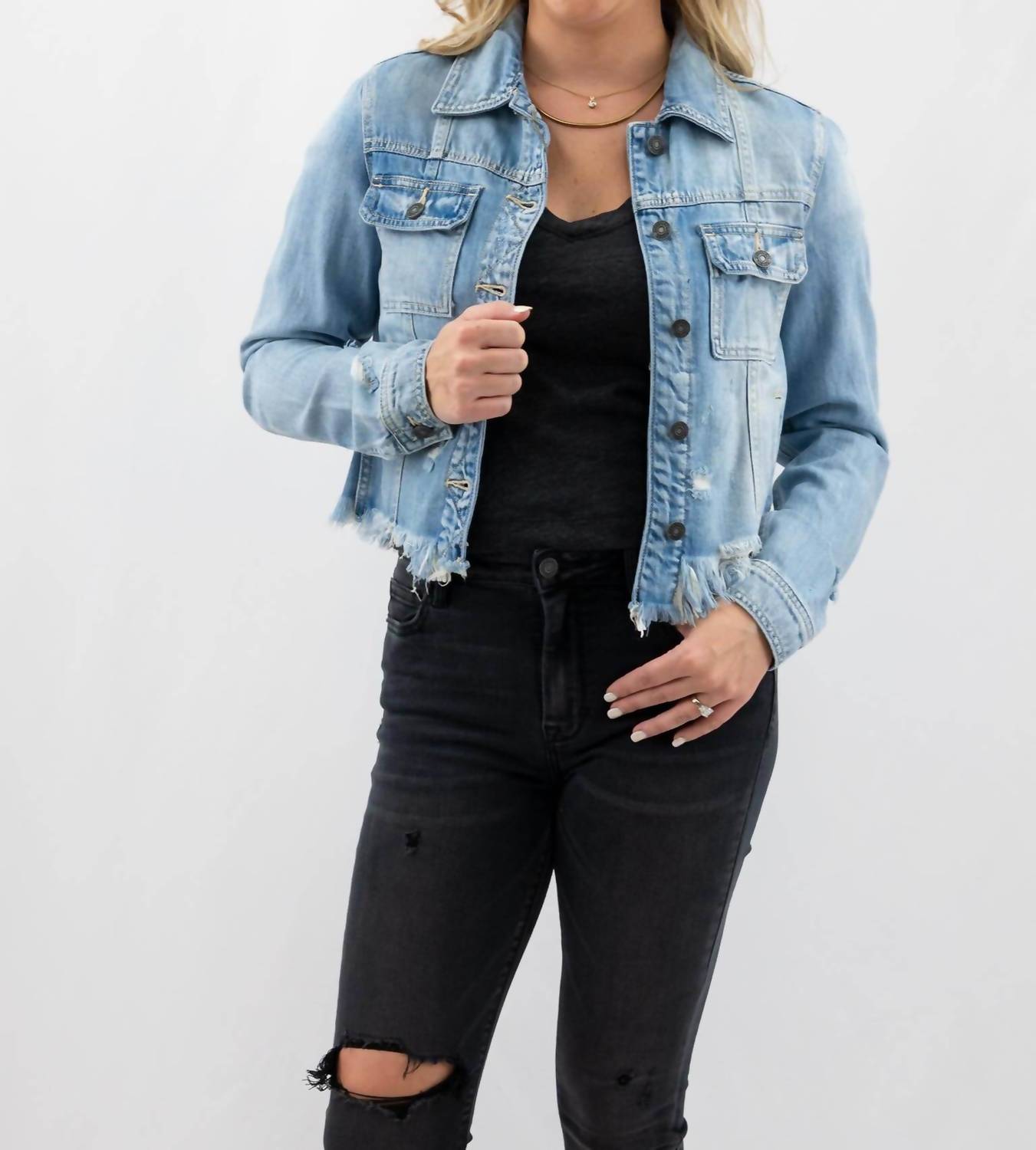 Hidden - Women's Uneven Hem Denim Jacket