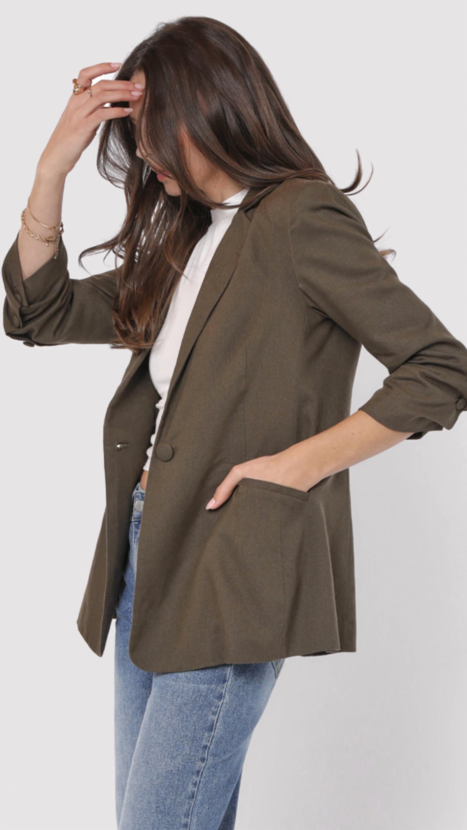 Sadie & Sage - Backyard Ruched Sleeve Linen Blazer