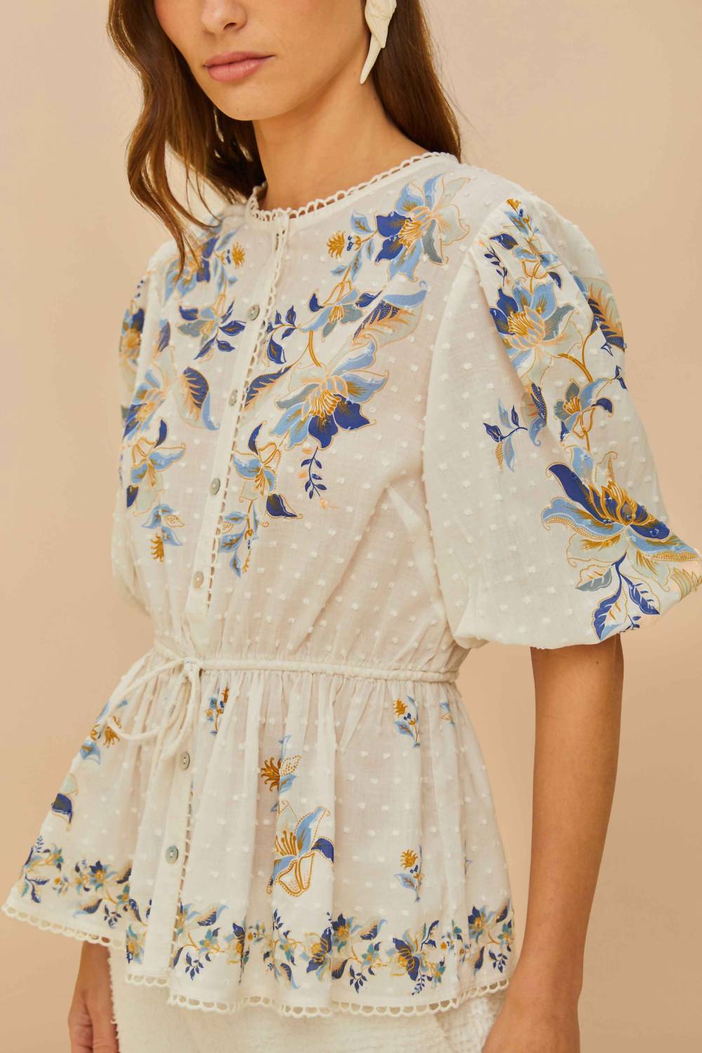 Farm Rio - Mystic Blue Lotus Dreamscape Blouse