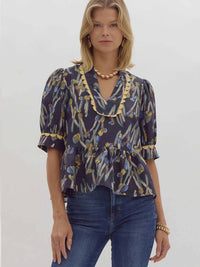 Entro - Scalloped Detail Printed Top