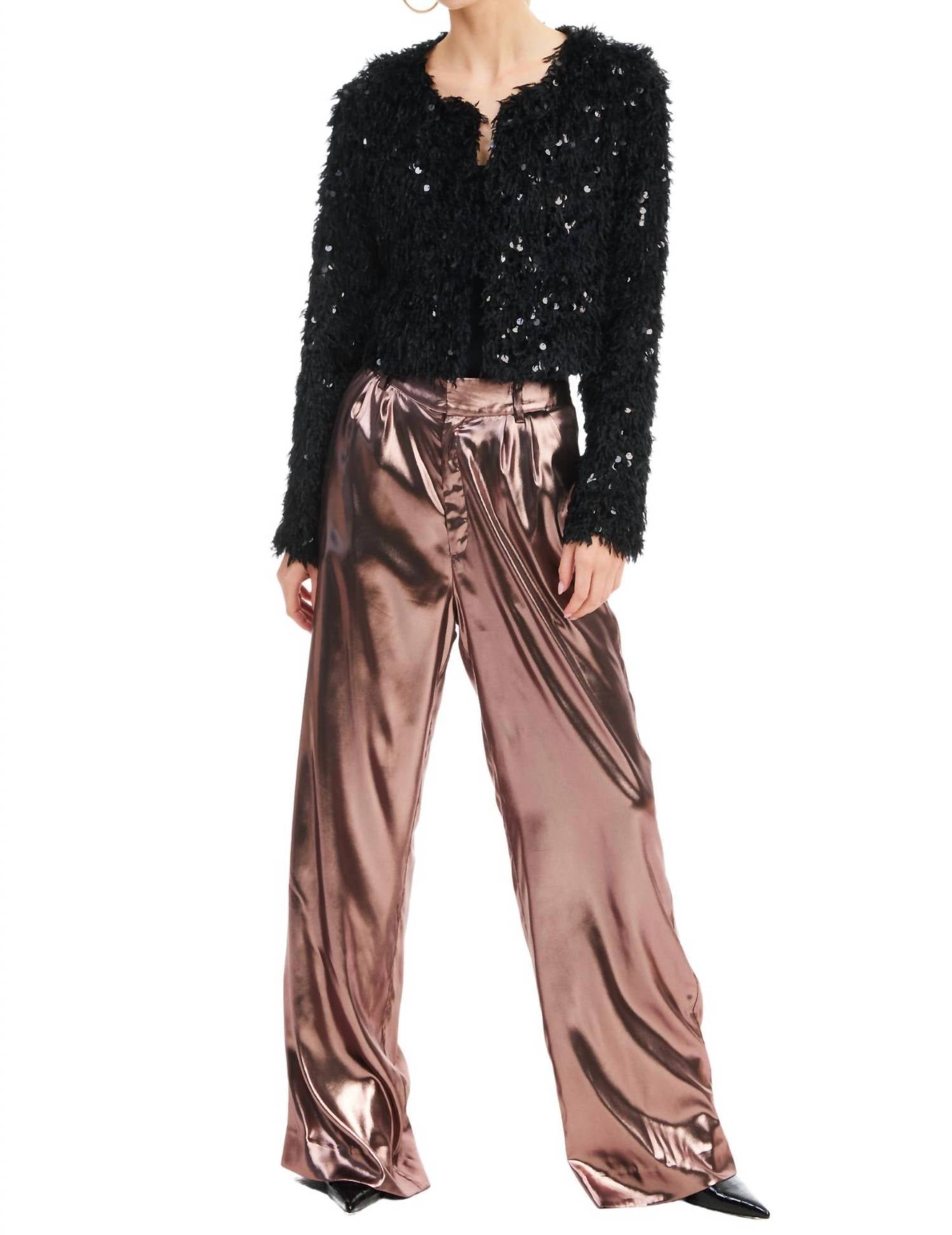 ALLISON NEW YORK Joan Lame Pants in rose gold - women's pants - view 4