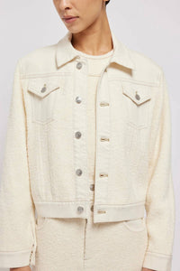 SIMKHAI Baylin Denim-paneled Bouclé-knit Jacket in ivory - women's jacket - view 4