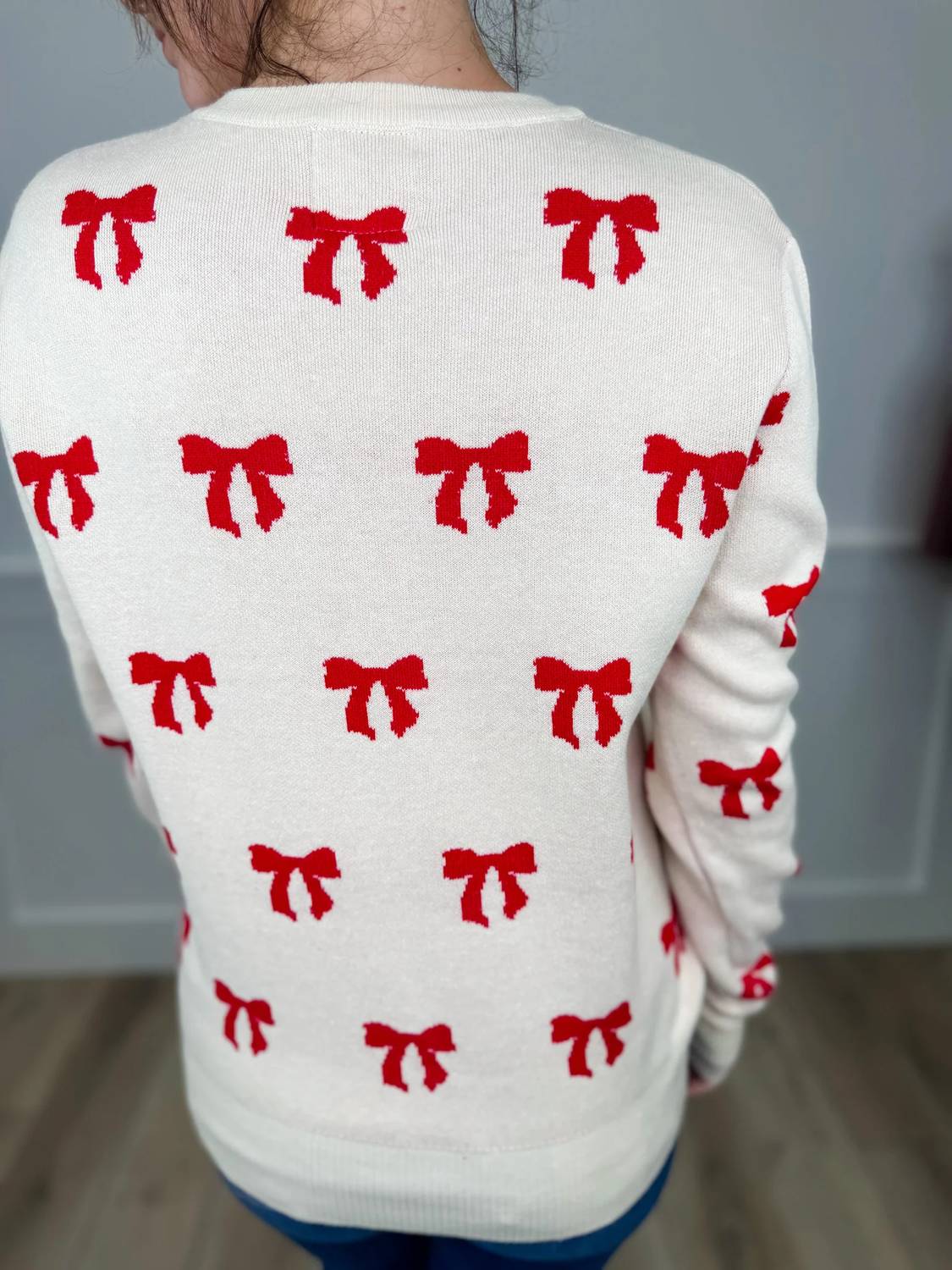 Ampersand Ave - Standing Out Bow Knit Long Sleeve Sweater Top