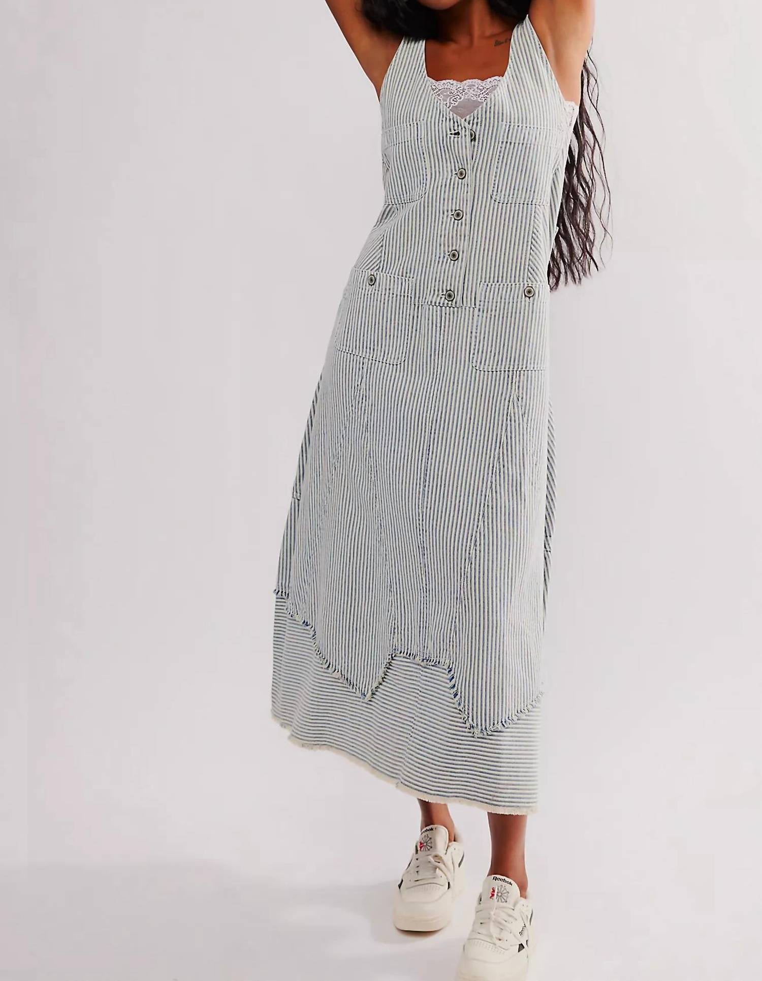Free People Bendita Hickory Stripe Midi Denim Dress in blue - women's dress