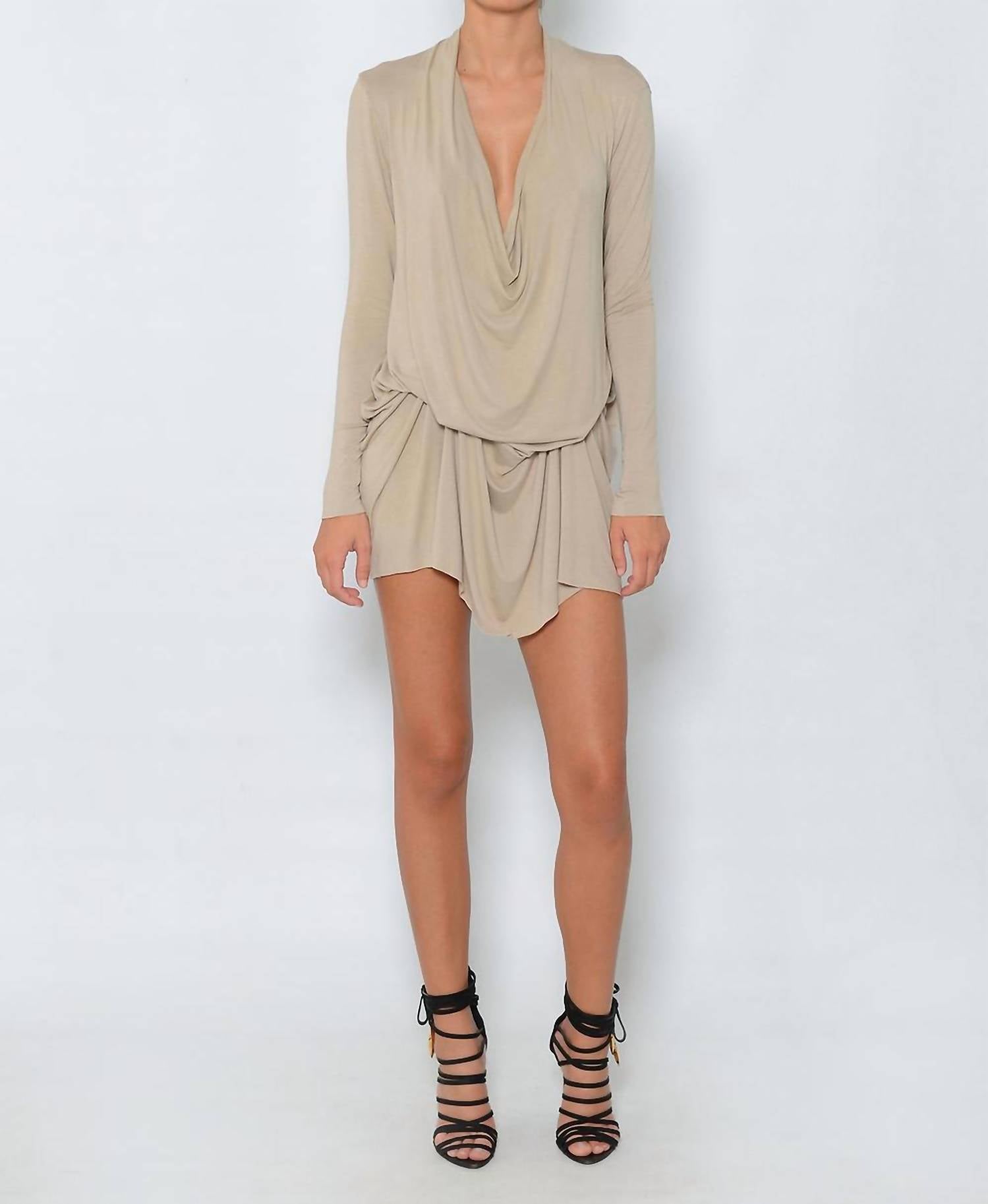 BETSY MOSS Katie Long Sleeve Mini Dress in sand - women's dress