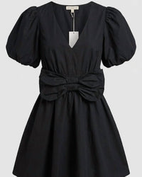 MOON RIVER Bella Bow Mini Dress in black - women's dress - detail view