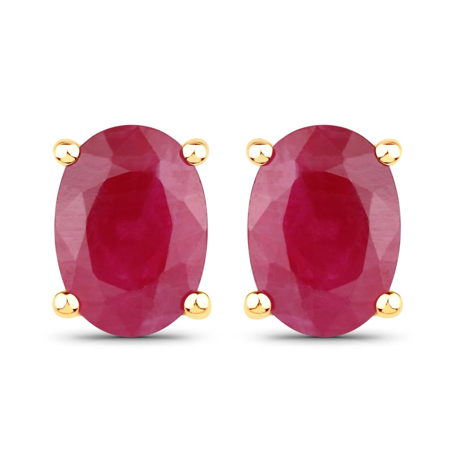 Diana M Jewels Women's Oval Natural Ruby Stud Earrings (1.70 Ct) - Classic in 14k yellow gold - women's jewelry - detail view