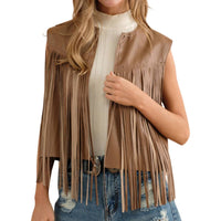 Blue B - Faux Leather Fringe Braided Yoke Crop Waist Vest