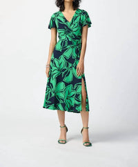 Joseph Ribkoff - Short Sleeve V-neck Midi Dress