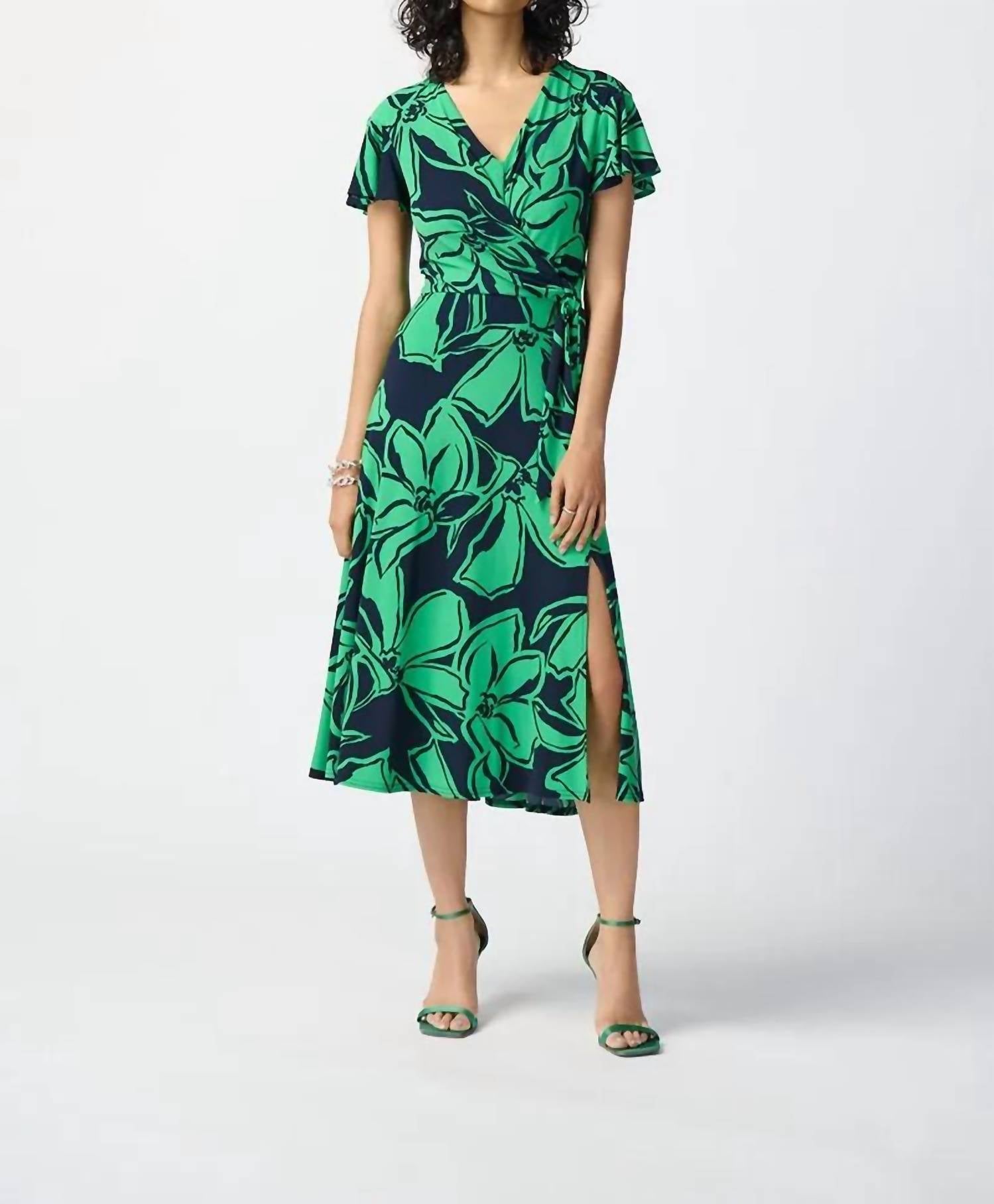 Joseph Ribkoff - Short Sleeve V-neck Midi Dress