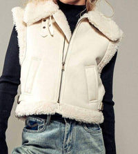 Urban Daizy Sherpa Lined Cropped Vest in ivory - women's jacket - alternate view