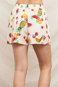 En Creme - Fruit Print Elastic Waistband Shorts