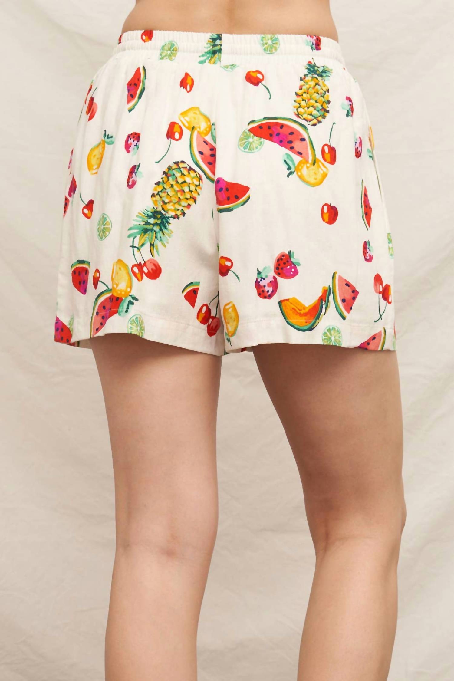 En Creme - Fruit Print Elastic Waistband Shorts