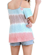 Umgee - Lace Up Cold Shoulder Color Block Top