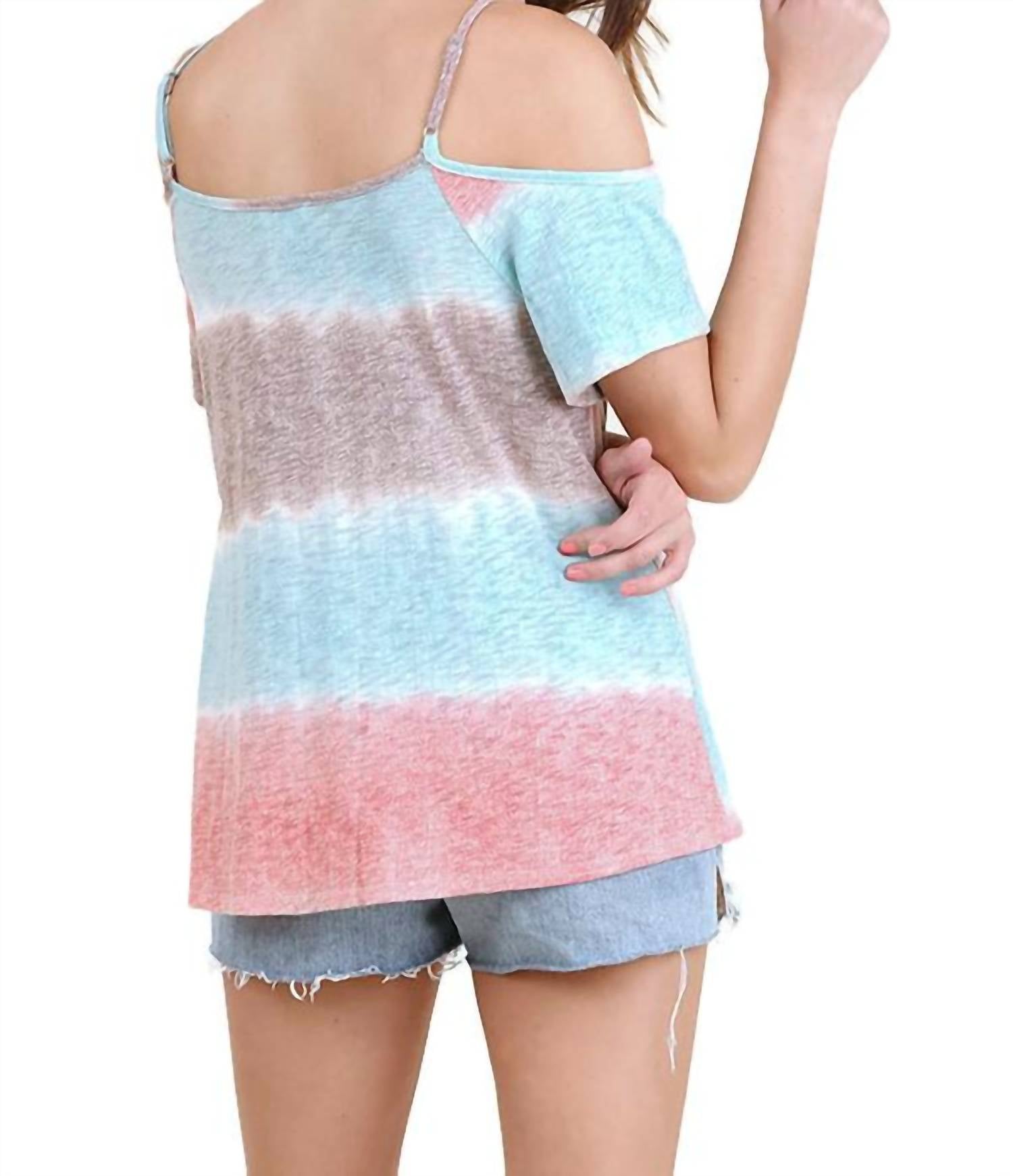 Umgee - Lace Up Cold Shoulder Color Block Top
