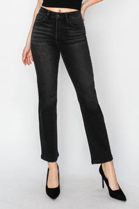 RISEN High Rise Crop Straight Jeans in black - women's pants - detail view