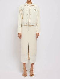 SIMKHAI Baylin Denim-paneled Bouclé-knit Jacket in ivory - women's jacket
