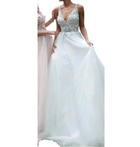 Jovani - Floral Applique Plunging V-neck Tulle Ballgown
