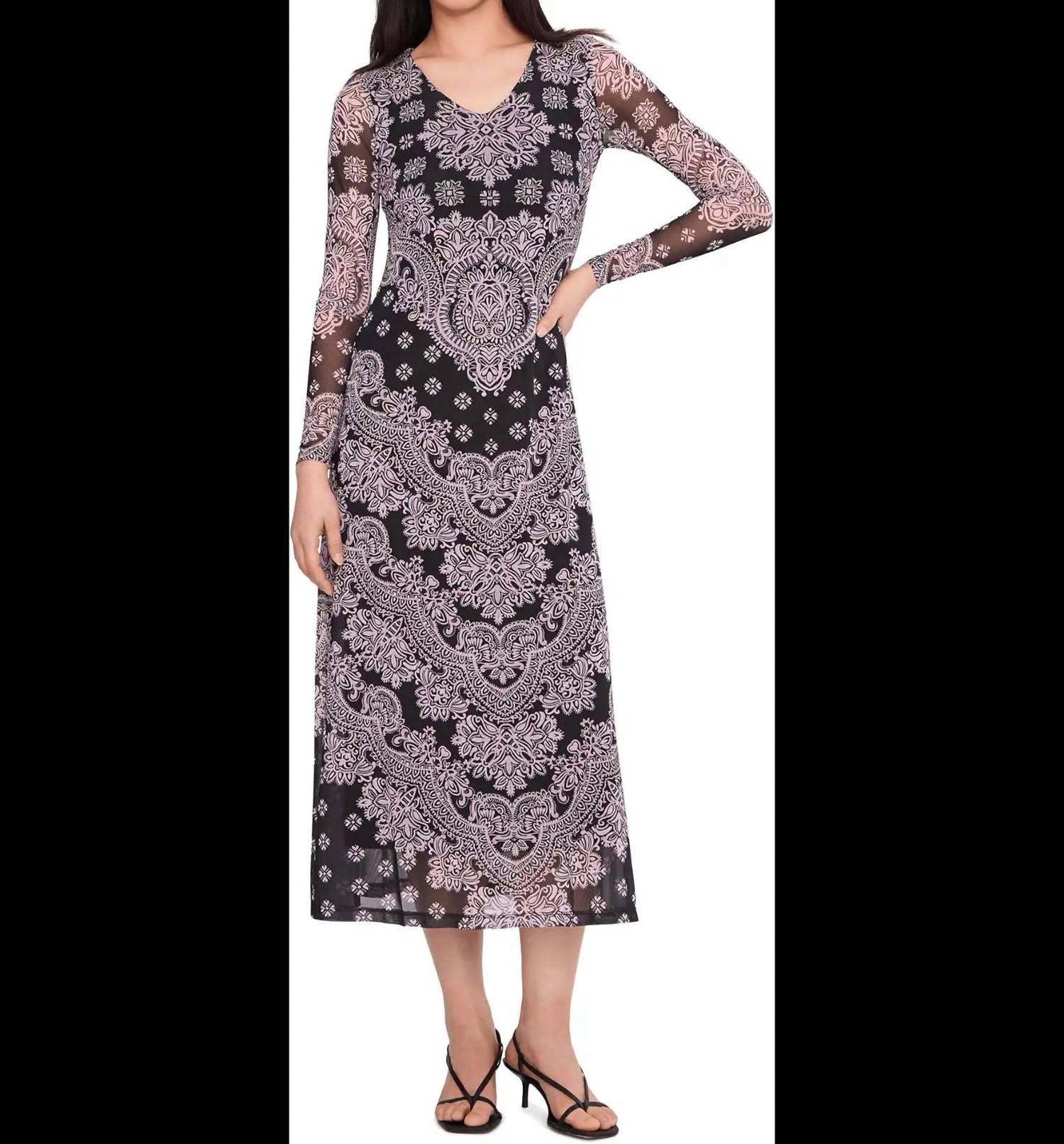 Johnny Was - LONG SLEEVE V NECK MESH MIDI DRESS