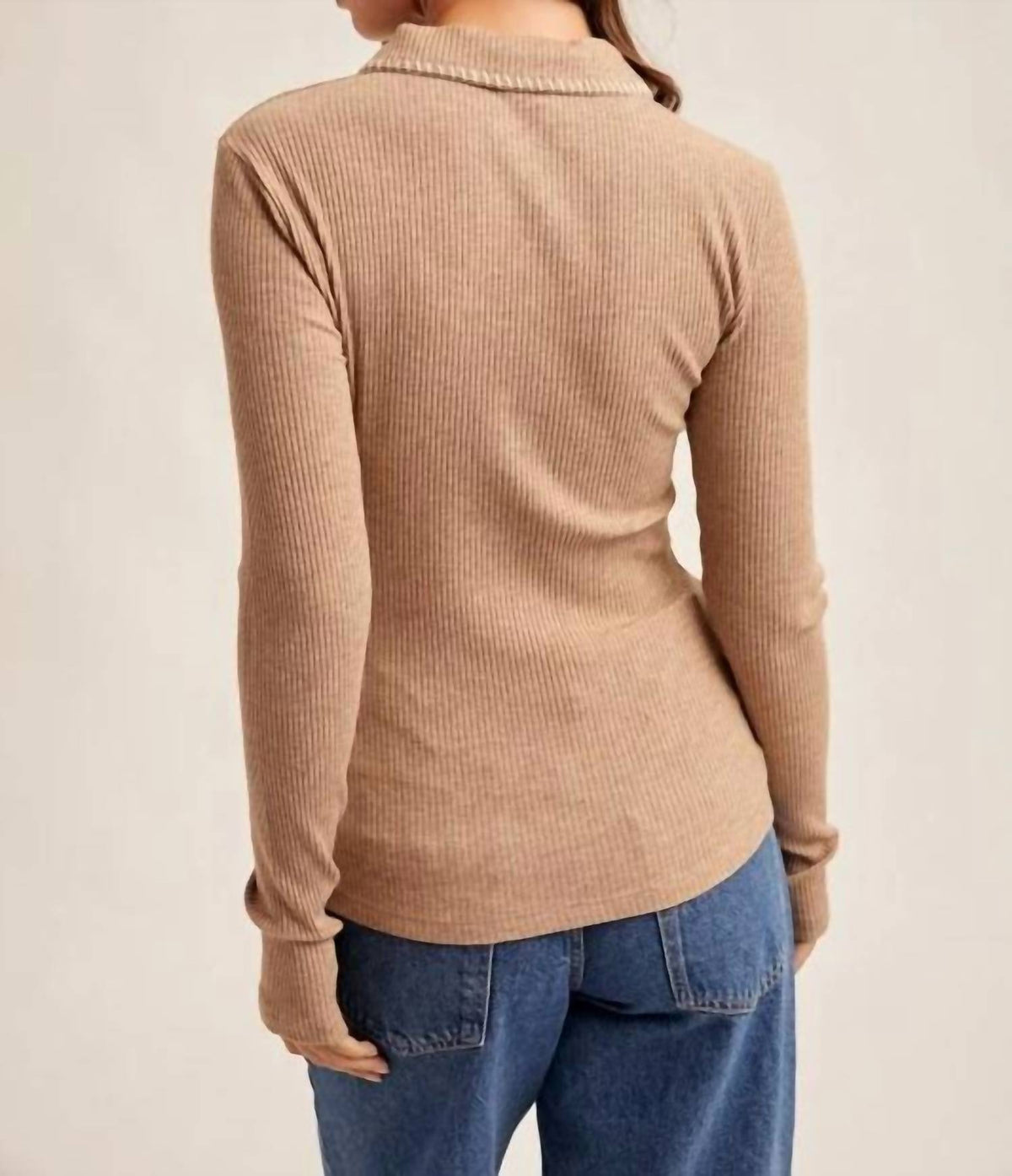 Hem & Thread - Stitch Collar Button Down Rib Top