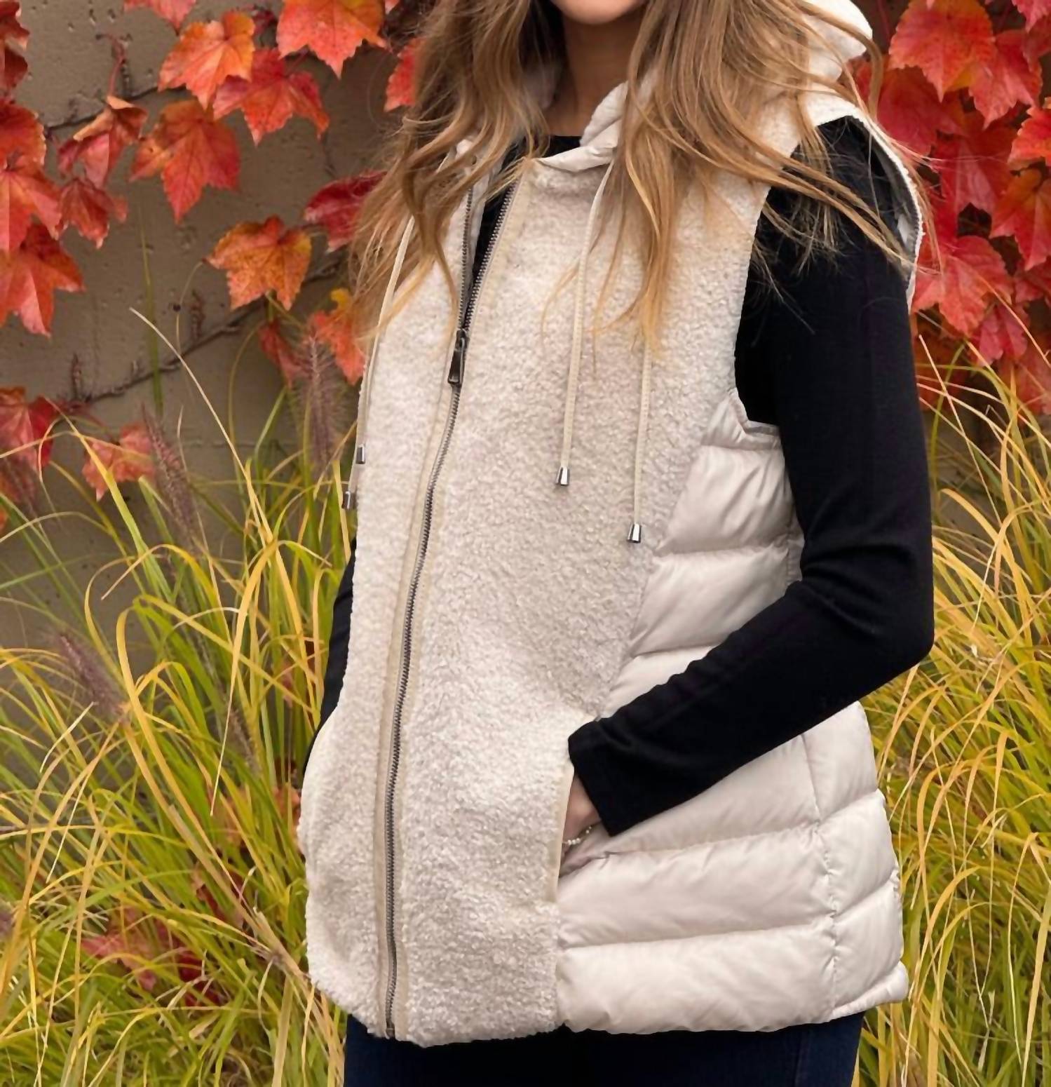 Mitchie'S Matchings - Shearling Puffer Vest With Rabbit Collar
