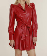 Dolce Cabo - Vegan Leather Puff Shoulder Belted Dress