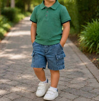 Splendid - Kid's Polo Cargo Indigo Short Set