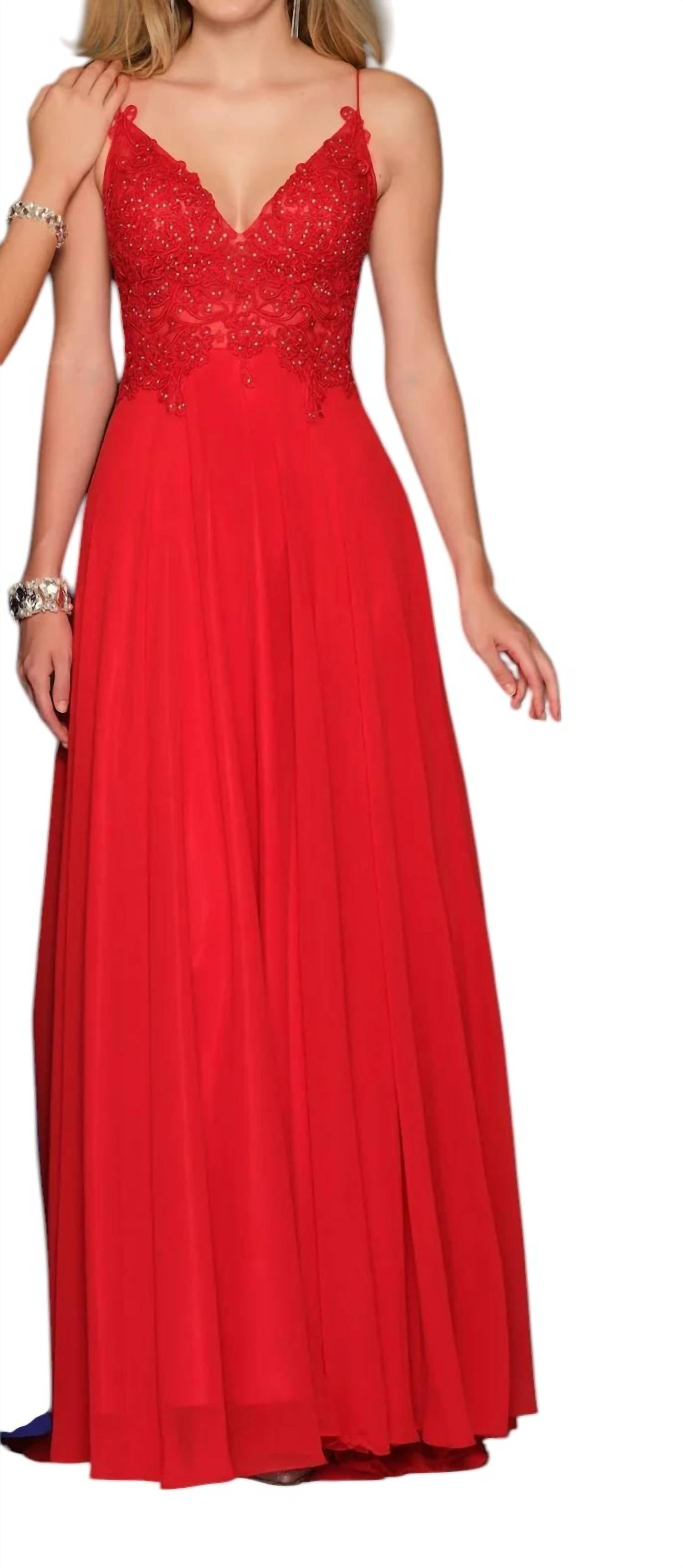 Dave & Johnny - Flowy V-neck Prom Dress