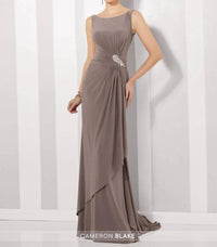 Social Occasions By Mon Cheri - Taupe Long Layered Gown