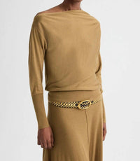 TWP Cold Shoulder Asymmetric Sweater in ermine - women's sweater - detail view