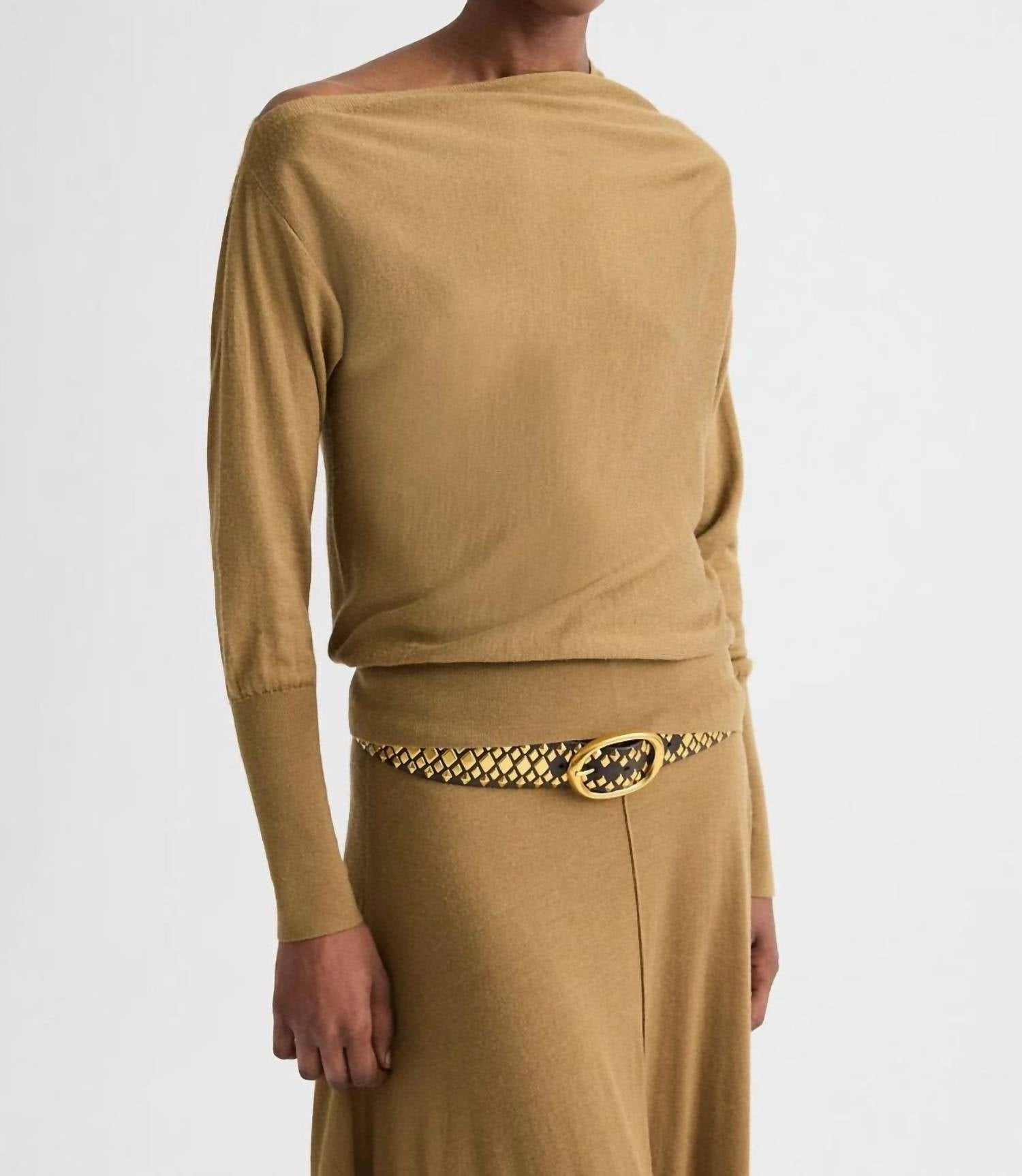 TWP Cold Shoulder Asymmetric Sweater in ermine - women's sweater - detail view