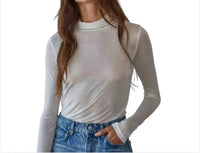 By Together Tencel Jersey Turtleneck Sheer Top in white - women's long sleeve top
