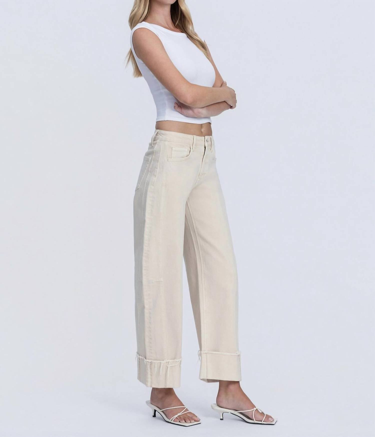 Flying Monkey - High Rise Side Panel Cuffed Crop Barrel Jeans
